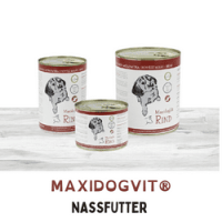 Reico Maxidogvit Nassfutter ist ein Nassfutter für Hunde mit hohem Fleischanteil in hochwertiger Qualität der Firma Reico Vital Systeme in 8 verschiedenen Sorten und 3 verschiedenen Dosengrößen.